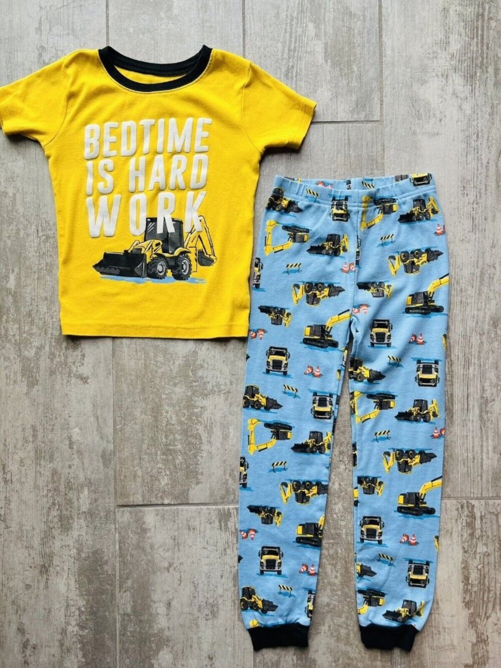 2 Piece Pajamas Set BEDTIME IS HARD WORK Construction Truck Boys Sleep 6 Pjs